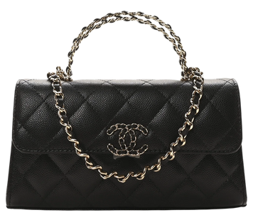 Сумка Chanel Top Handle Clutch with Chain in Black Quilted Caviar Leather with Gold Hardware Premium Quality 3965 фото