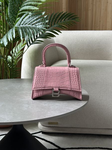 Сумка Balenciaga Hourglass Handbag Small in Crocodile Embossed Calfskin Pink 99996 фото