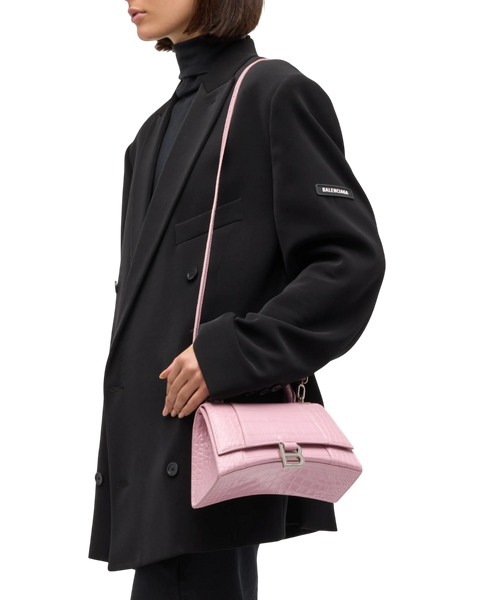 Сумка Balenciaga Hourglass Handbag Small in Crocodile Embossed Calfskin Pink 99996 фото