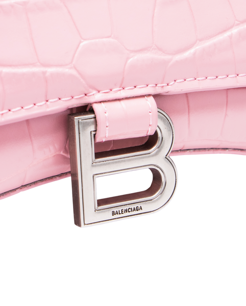 Сумка Balenciaga Hourglass Handbag Small in Crocodile Embossed Calfskin Pink 99996 фото