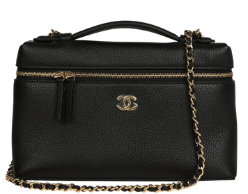 Сумка Chanel Large Supple Top Handle Slim Vanity Case with Chain in Black Grained Leather with Gold Hardware Premium Quality 3985 фото