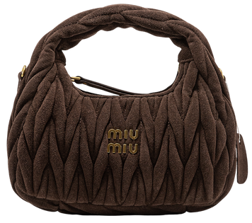Сумка Miu Miu Wander Matelass&eacute; Suede Hobo Bag in Dark Brown 17048 фото