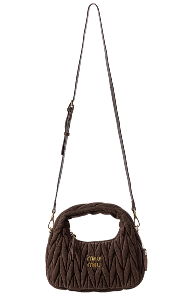 Сумка Miu Miu Wander Matelass&eacute; Suede Hobo Bag in Dark Brown 17048 фото
