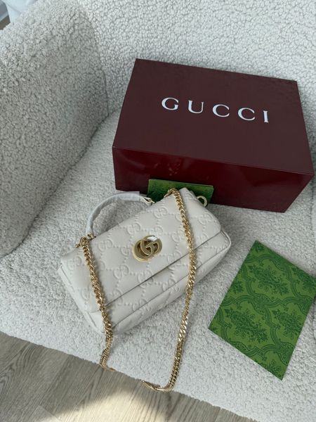 Сумка Gucci GG Milano Small Top Handle Bag in White Leather 438 фото