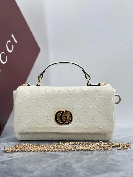Сумка Gucci GG Milano Small Top Handle Bag in White Leather 438 фото