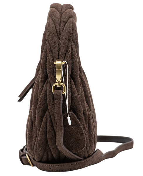 Сумка Miu Miu Wander Matelass&eacute; Suede Hobo Bag in Dark Brown 17048 фото