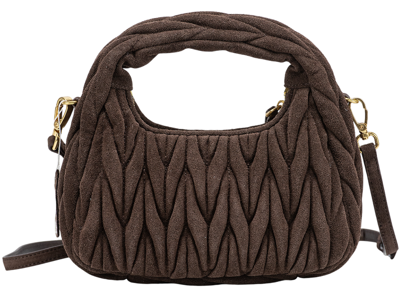 Сумка Miu Miu Wander Matelass&eacute; Suede Hobo Bag in Dark Brown 17048 фото