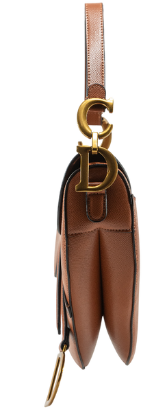 Сумка Dior Mini Saddle Bag with Strap Brown Grained Calfskin 0390 фото