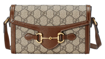 Cумка Gucci Horsebit 1955 Mini Bag in Beige and Dark Brown GG Supreme Canvas/Brown Leather Trim 137 фото