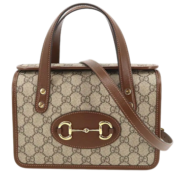 Cумка Gucci Horsebit 1955 Mini Top Handle Bag in Beige and Dark Brown GG Supreme Canvas/Brown Leather Trim 00090 фото