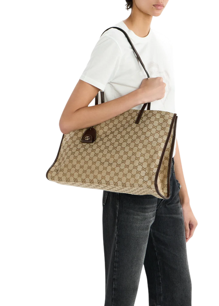Сумка Gucci Londra Large Tote Bag in Sand and Dark Brown GG Supreme Canvas with Gold Hardware Premium Quality 1615 фото