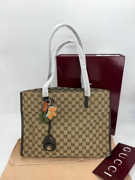 Сумка Gucci Londra Large Tote Bag in Sand and Dark Brown GG Supreme Canvas with Gold Hardware Premium Quality 1615 фото