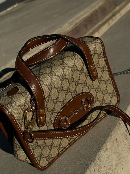 Cумка Gucci Horsebit 1955 Mini Top Handle Bag in Beige and Dark Brown GG Supreme Canvas/Brown Leather Trim 00090 фото