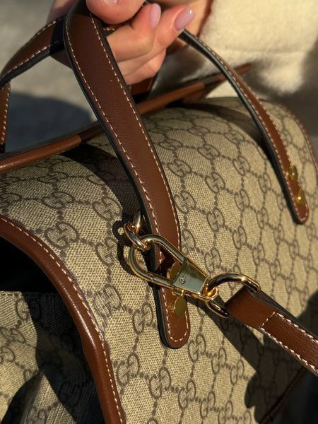 Cумка Gucci Horsebit 1955 Mini Top Handle Bag in Beige and Dark Brown GG Supreme Canvas/Brown Leather Trim 00090 фото