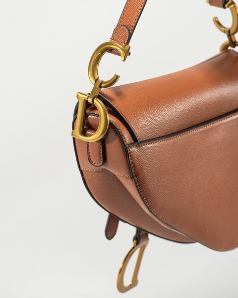 Сумка Dior Mini Saddle Bag with Strap Brown Grained Calfskin 0390 фото