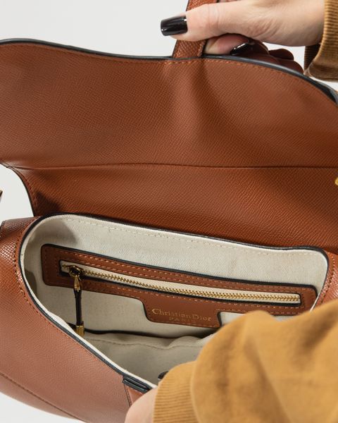 Сумка Dior Mini Saddle Bag with Strap Brown Grained Calfskin 0390 фото