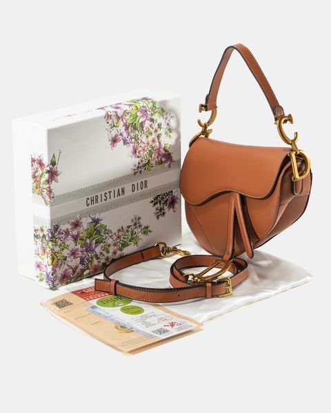 Сумка Dior Mini Saddle Bag with Strap Brown Grained Calfskin 0390 фото