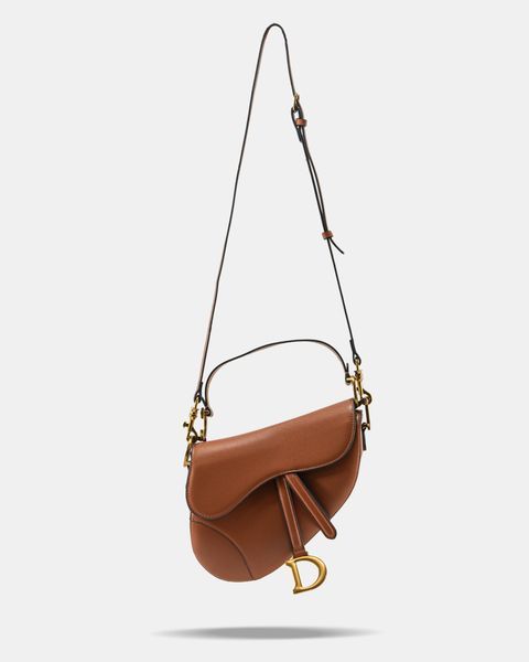 Сумка Dior Mini Saddle Bag with Strap Brown Grained Calfskin 0390 фото