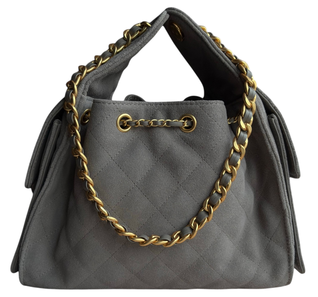 Сумка Chanel 25 Small Handbag in Grey Suede Calfskin & Gold-Tone Metal 0571 фото