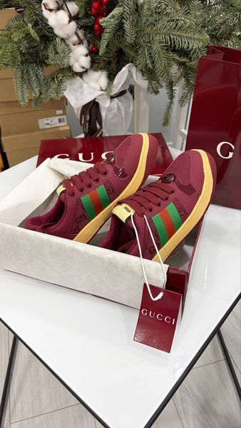 Жіночі кеди Gucci Screener Sneaker in Bordeaux GG Canvas & Leather Premium 37 67843 фото