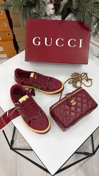 Жіночі кеди Gucci Screener Sneaker in Bordeaux GG Canvas & Leather Premium 37 67843 фото