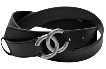 Ремінь Chanel Double CC Classic Slim Leather Belt with Silver Buckle Premium Quality 66146 фото