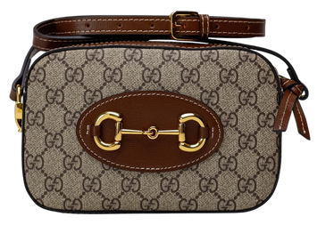 Сумка Gucci Horsebit 1955 Small Camera Shoulder Bag in Beige and Dark Brown GG Supreme Canvas/Brown Leather Trim 7719 фото