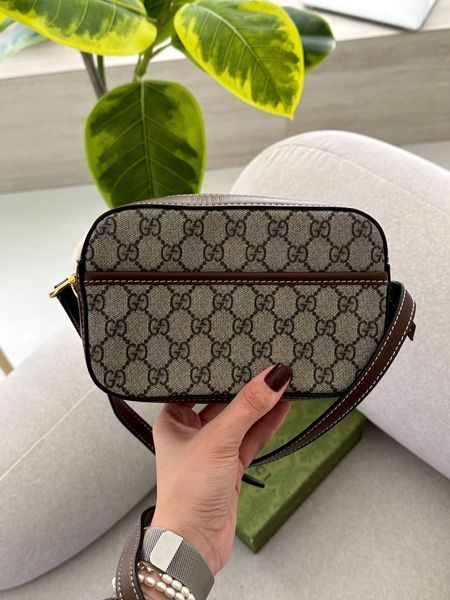 Сумка Gucci Horsebit 1955 Small Camera Shoulder Bag in Beige and Dark Brown GG Supreme Canvas/Brown Leather Trim 7719 фото