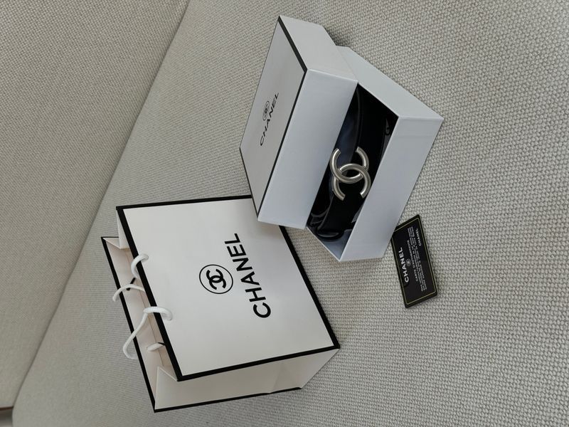 Ремінь Chanel Leather Belt Black/Silver 66146 фото
