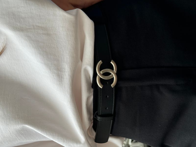 Ремінь Chanel Leather Belt Black/Silver 66146 фото