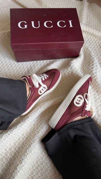 Женские кеды Gucci G74 Interlocking G Sneakers in Bordeaux Suede Premium 36 94383 фото