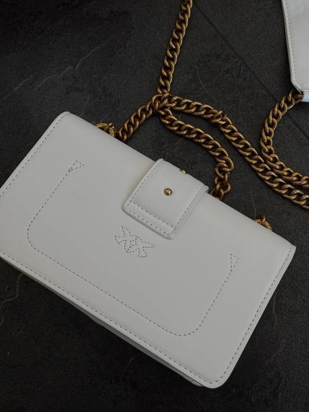 Сумка Pinko Mini Love Bag One Simply with Enamel Pin White/Gold 1006 фото