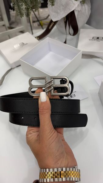 Ремень Balenciaga BB Signature Leather Belt Black/Palladium 35676 фото