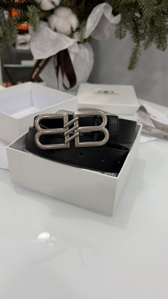 Ремень Balenciaga BB Signature Leather Belt Black/Palladium 35676 фото