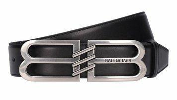Ремінь Balenciaga BB Signature Leather Belt Black/Palladium 35676 фото