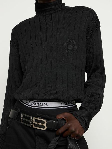 Ремень Balenciaga BB Signature Leather Belt Black/Palladium 35676 фото