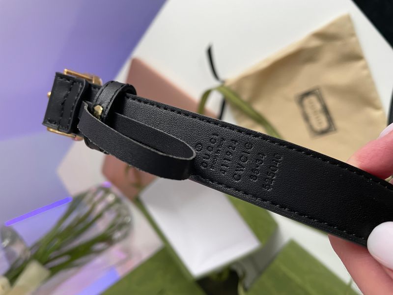 Ремінь Gucci Leather Belt With Double G Gold Buckle 66142 фото