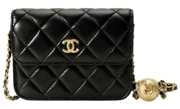 Сумка Chanel Mini Flap Waist Pearl Crush Bag with Chain in Quilted Lambskin Black/Gold Hardware 452 фото