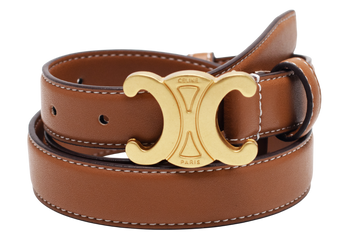 Ремінь Celine Medium Triomphe Belt In Taurillon Leather Brown/Gold 66141 фото