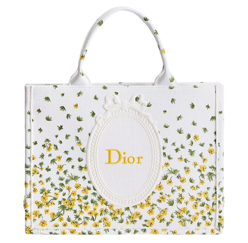 Сумка Christian Dior Medium Book Tote with Strap in Buttercup Dior Embroidery and White Dior M&eacute;daillon Premium 6387 фото