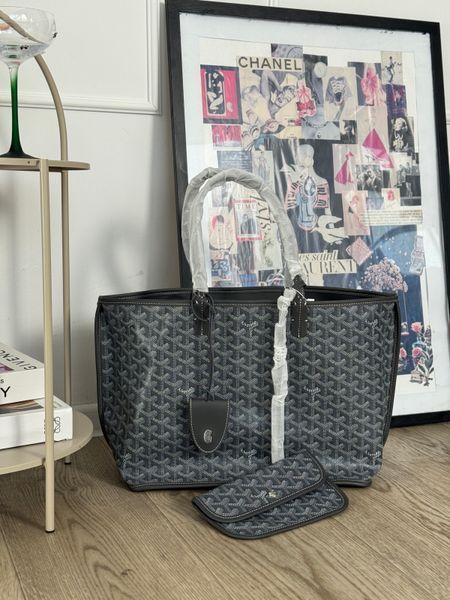 Сумка Goyard Anjou GM Tote Bag in Grey Goyardine Canvas/Chevroches Calfskin 6251 фото