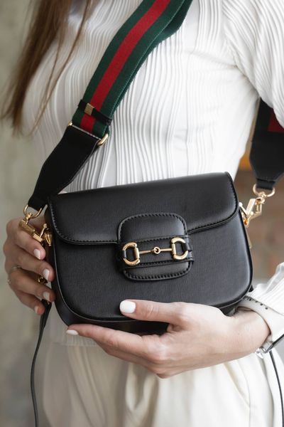 Сумка Gucci Horsebit 1955 Small Shoulder Bag in Black Leather 0461 фото