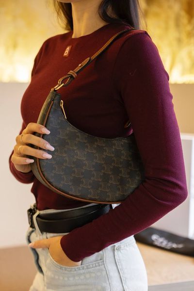 Сумка Celine Medium Ava Shoulder Bag in Triomphe Canvas and Calfskin Leather Brown/Tan 0308 фото