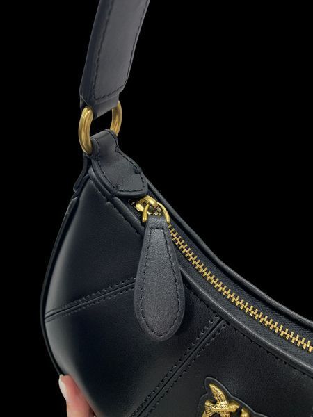 Cумка Pinko Fine Grain Leather Hobo Bag Black 99310 фото