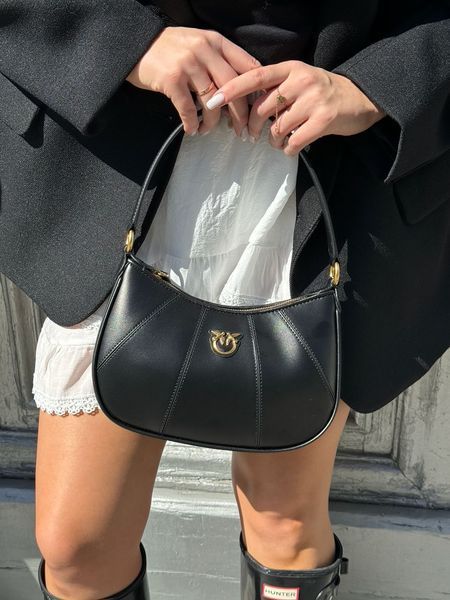 Cумка Pinko Fine Grain Leather Hobo Bag Black 99310 фото