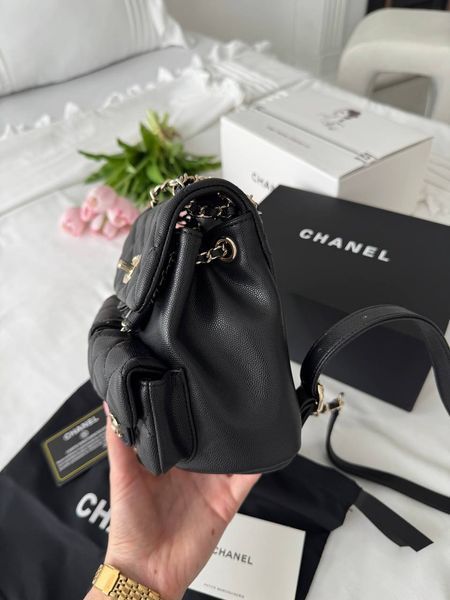 Рюкзак Chanel Backpack Quilted Grained Calfskin Leather Black/Gold 10136 фото