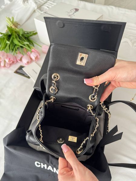 Рюкзак Chanel Backpack Quilted Grained Calfskin Leather Black/Gold 10136 фото