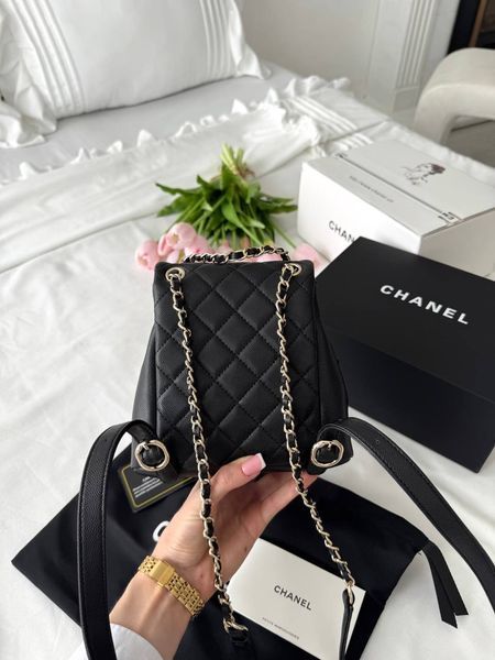 Рюкзак Chanel Backpack Quilted Grained Calfskin Leather Black/Gold 10136 фото