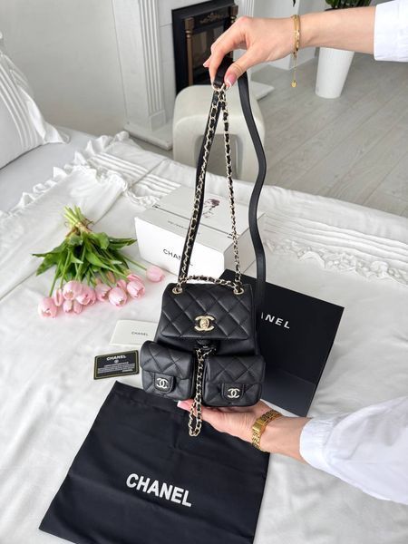Рюкзак Chanel Backpack Quilted Grained Calfskin Leather Black/Gold 10136 фото