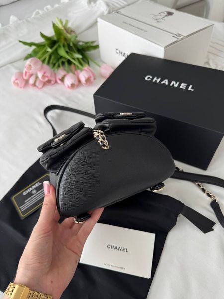 Рюкзак Chanel Backpack Quilted Grained Calfskin Leather Black/Gold 10136 фото